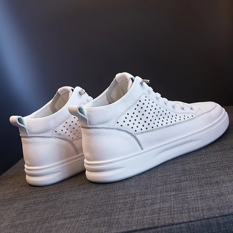 Genuine Leather Women Sneakers Autumn High Top Slip on Vulcanized Shoes Fashion Ladies Sports Casual White Platform Shoe Cowhide