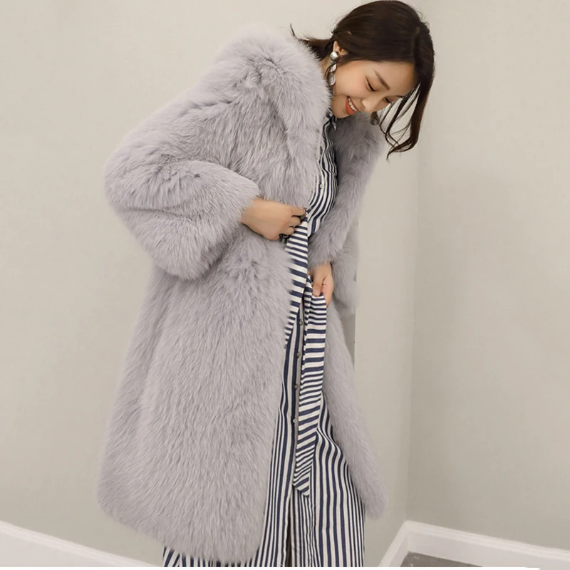 Women Real Fox Fur Coat With Hood Winter Thick Warm Luxury Fur Overcoats 2022 New Luxury Genuine Whole Skin Fox Fur Coat Natural