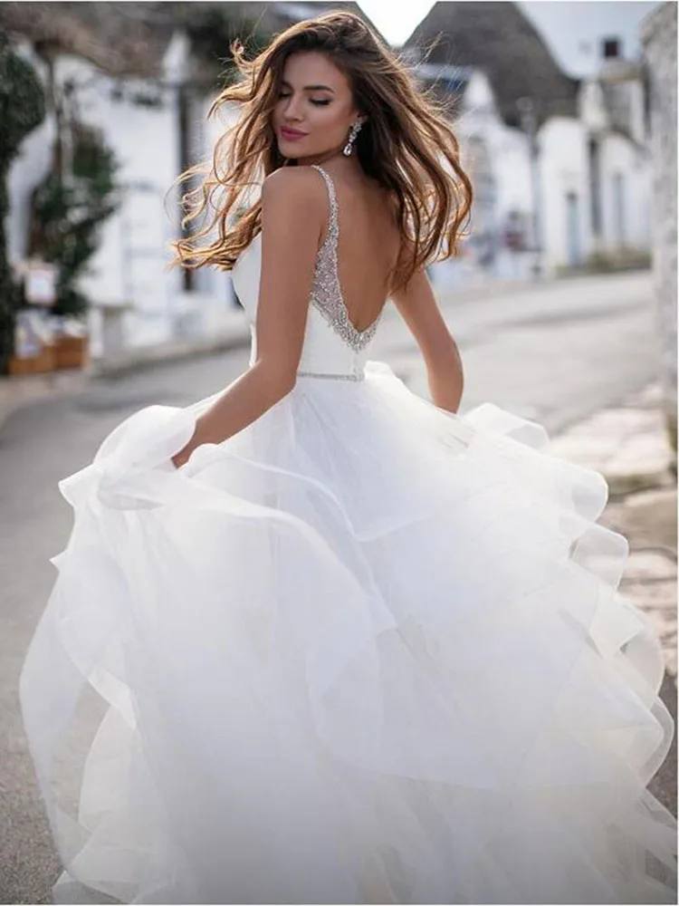 

Hi Shy Bride New Simple Wedding Dress Backless Sleeveless Design Chiffon Lace Bride Dresses Princess Dress Plus Size Tailor-made