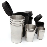 4 pieceset stainless steel folding cup portable outdoor travel camping telescopic cup with keychain water coffee handcup