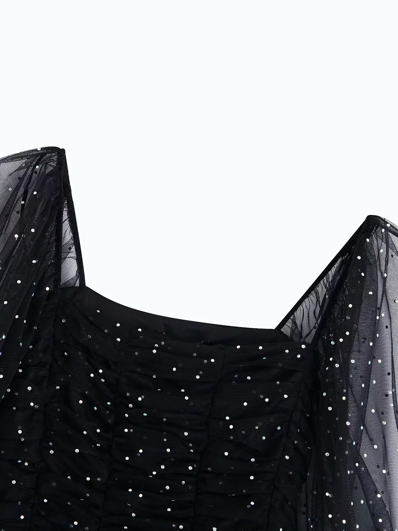 Женский укороченный топ в горошек расшитый блестками сетчатый с пышными