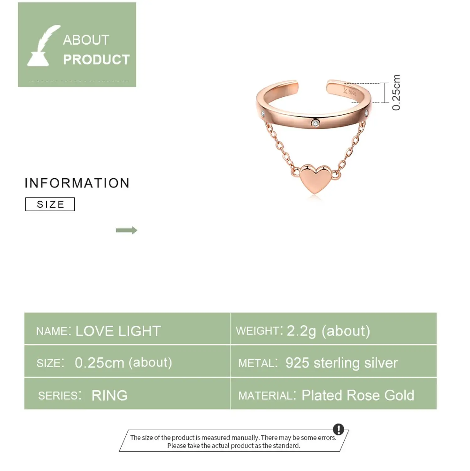 WOSTU 925 Sterling Silver Ring Heart Chain Wedding Rose Gold Adjustable Stackable Finger For Women Lover Luxury Jewelry DXR572 | Украшения