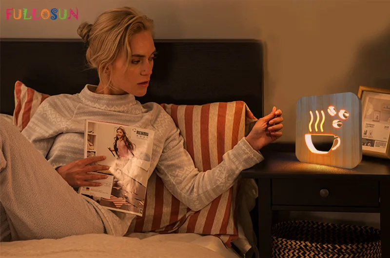 

Pine and Solid Wood Creative Children's Night Light Cute Cat Table Lamp LED Bedside Lamp Feeding Lamp FS-T2020W