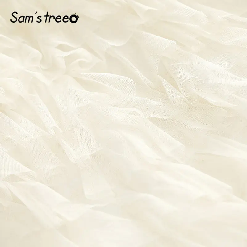 Samstree белая однотонная сетчатая элегантная длинная юбка для женщин Повседневная Корейская стильная трапециевидная юбка с высокой талией офисные женские юбки