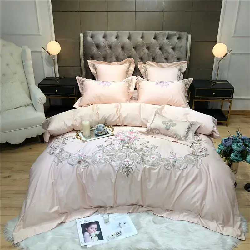 

Floral Chinoiserie Blossom Embroidery Duvet Quilt Cover Egyptian Cotton Premium Bedding set 4Pcs Queen King size Bed sheets set