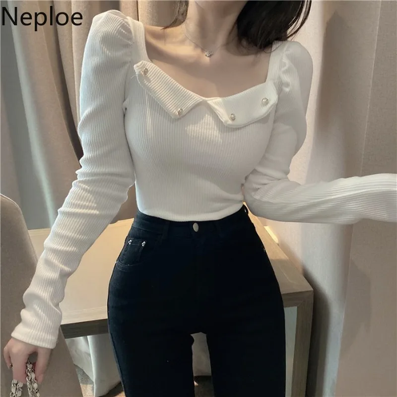 Женские вязаные футболки с жемчужным декором весна 2020 однотонные женские