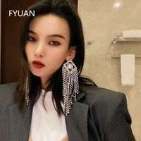 fyuan shine long tassel crystal drop earrings for women bijoux oversize geometric rhinestone pearl earrings statement jewelry