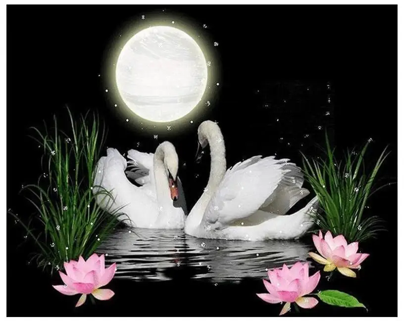 Алмазная живопись с птицами вышивка лебеди Алмазный гобелен мозаика в виде Луны