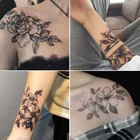 Сексуальные цветочные водостойкие Временные татуировки для женский боди-арт живопись руки ноги татуировки наклейки реалистичные поддельные черные татуировки розы