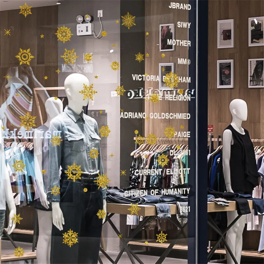 Золотистая Серебристая Рождественская Снежинка Электростатическая наклейка