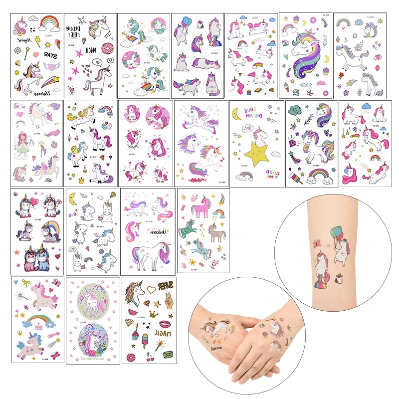 Мультяшный Единорог радуга тату наклейки Детские Свадебные украшения для дня