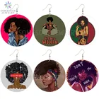 Деревянные висячие серьги SOMESOOR для женщин, черных девушек, в африканском стиле, с набивным рисунком из натуральных волос, подарки для женщин