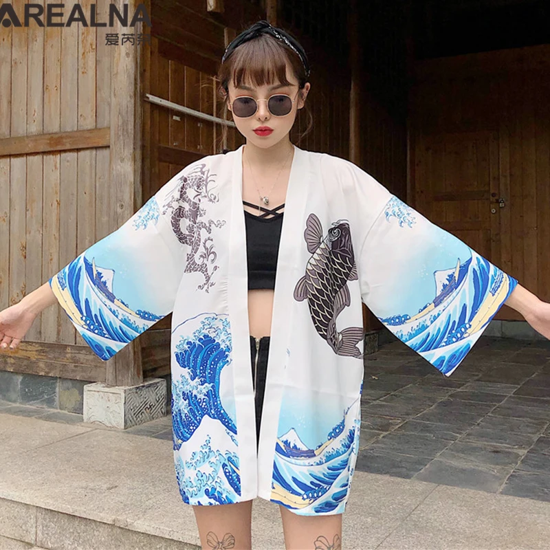 The Great Wave Off Kanagawa Женский традиционное японское кимоно кардиган пальто унисекс