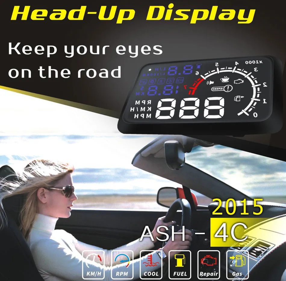 Автомобильный дисплей 4C OBDII HUD OBD2 с индикацией дальности км/ч миль/ч