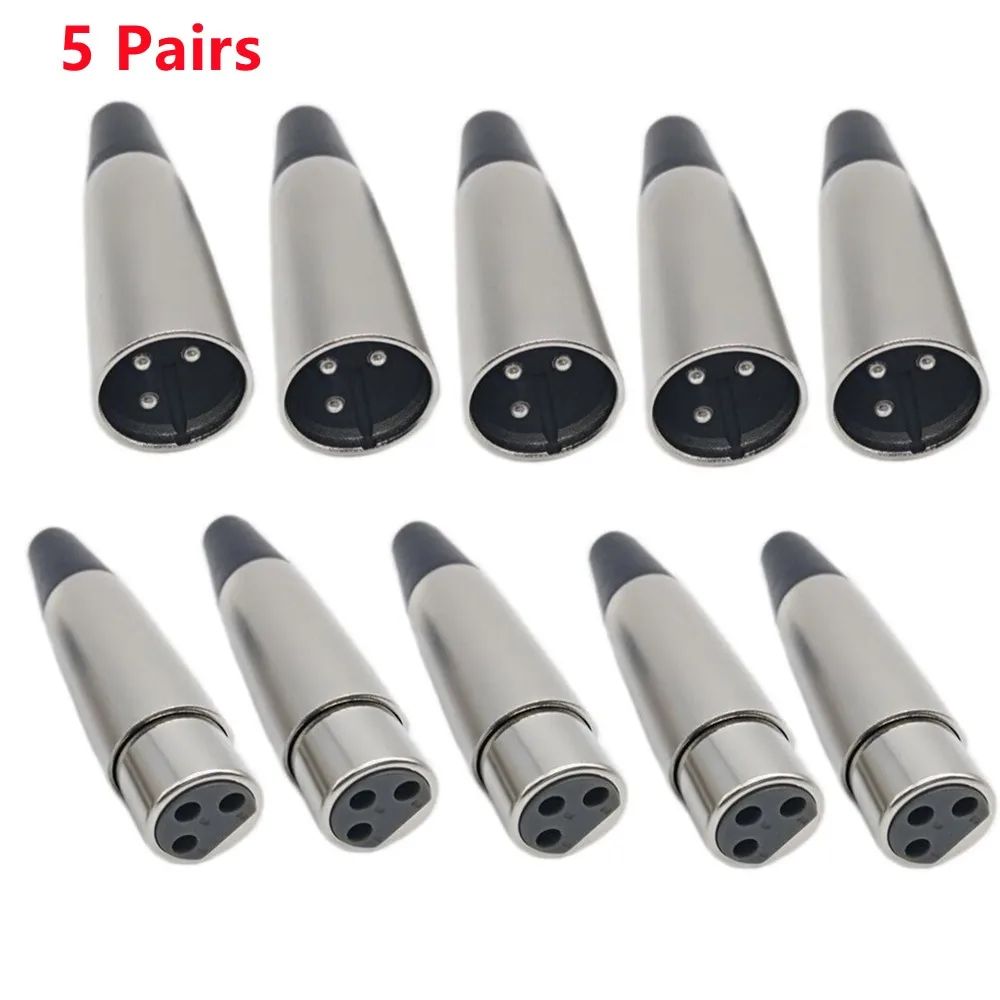 

10Pcs/lot 3Pin XLR Microphone Connector 5 Male 5 Female MIC Adapter Audio Jack Plug Professional Audio Wire Connector Equipment