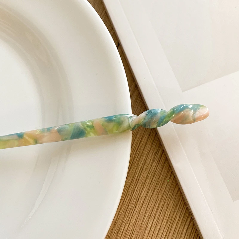 

New Fashion Hair Jewelry Accessories Acetate Chopstick Vintage Hair Stick Women Girls 18cm Long Hair Stick Floral Print Hairpins