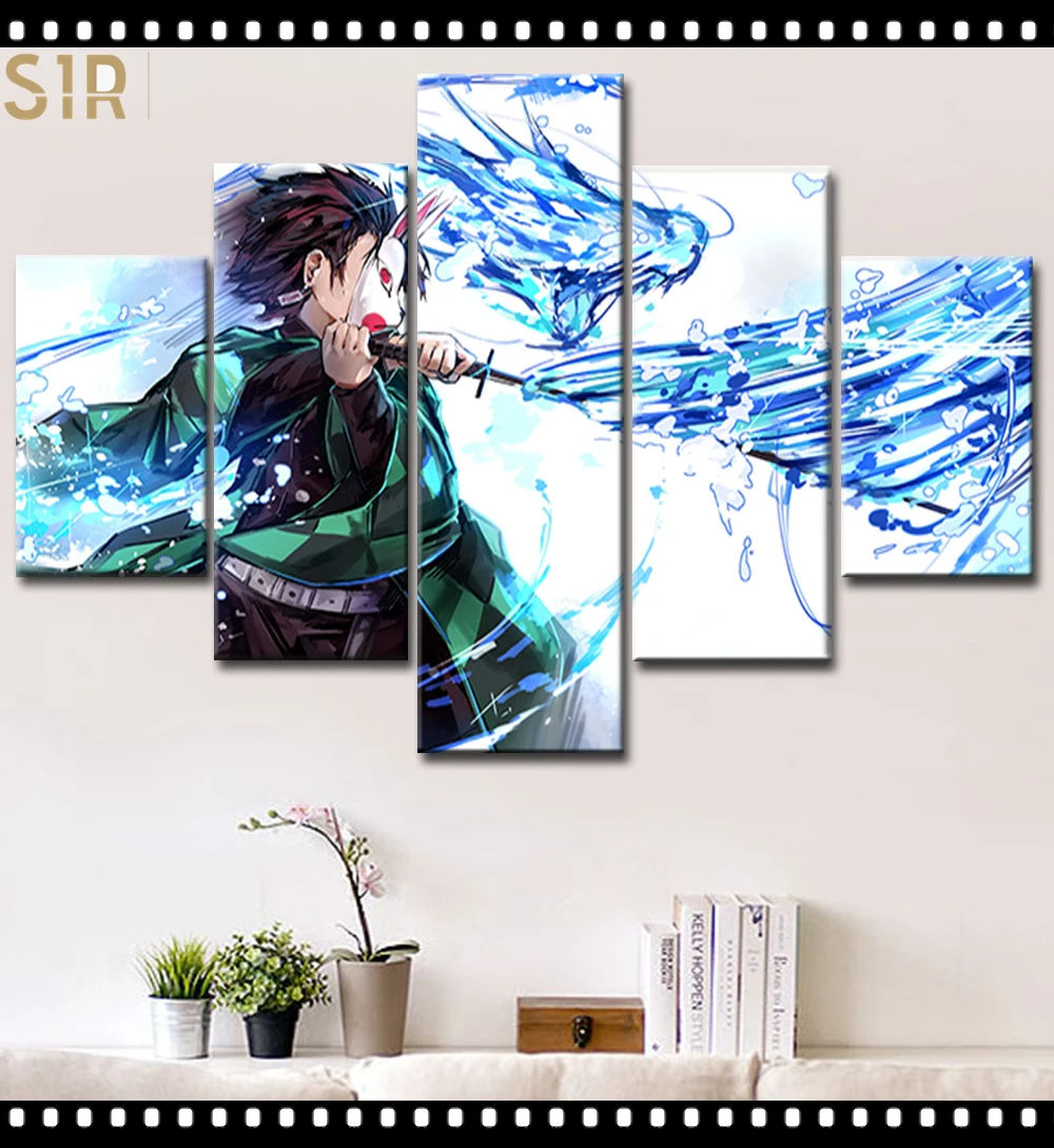 

Kimetsu No Yaiba Wall Art 5 Pieces Canvas Painting Poster Pictures Home Decor Living Room HD Printed Game Poster Anime Wall Art