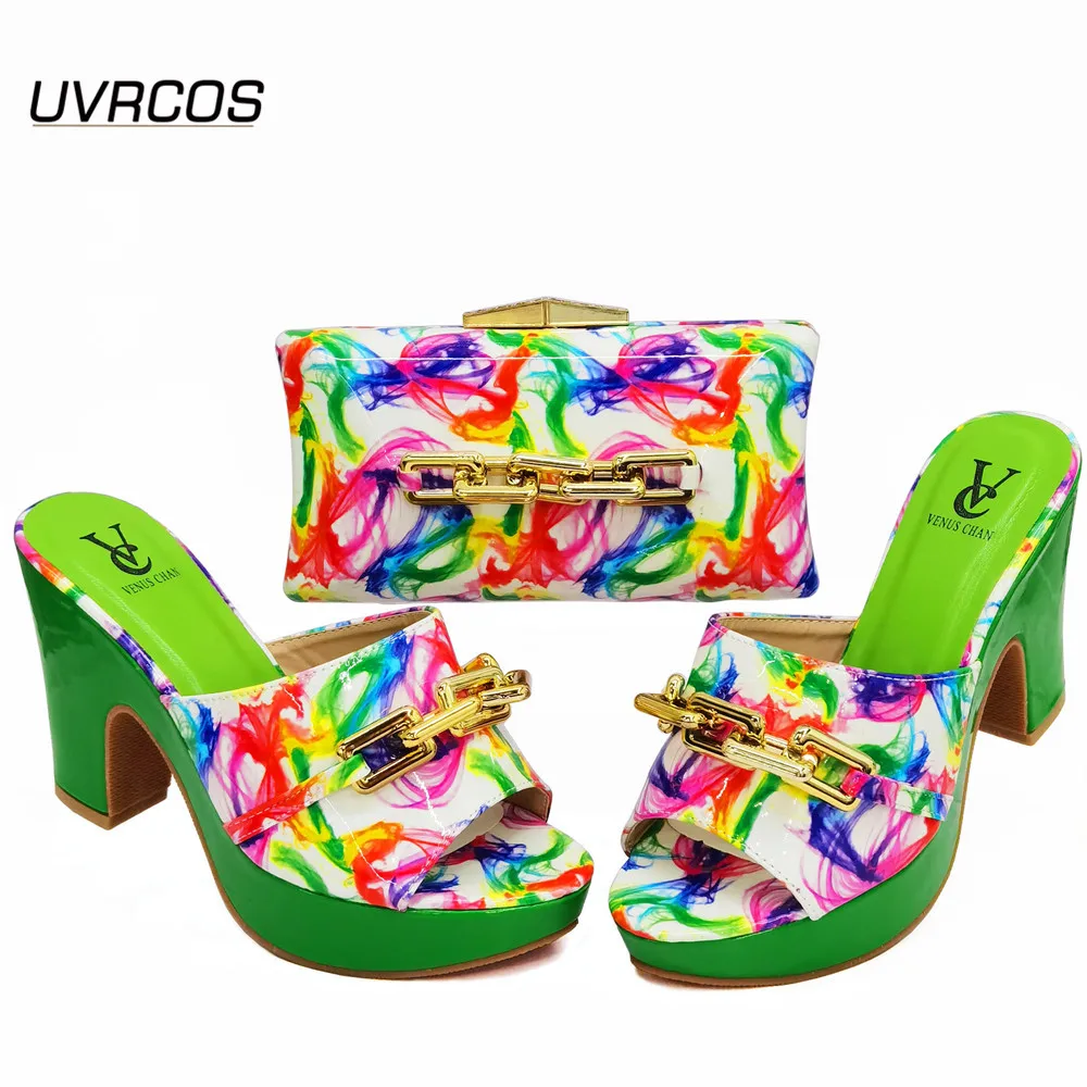 Italian design New Arrival Nigerian Women Party Shoes Matching Bag Set New come Green Color Ladies Shoe and Bag For Party
