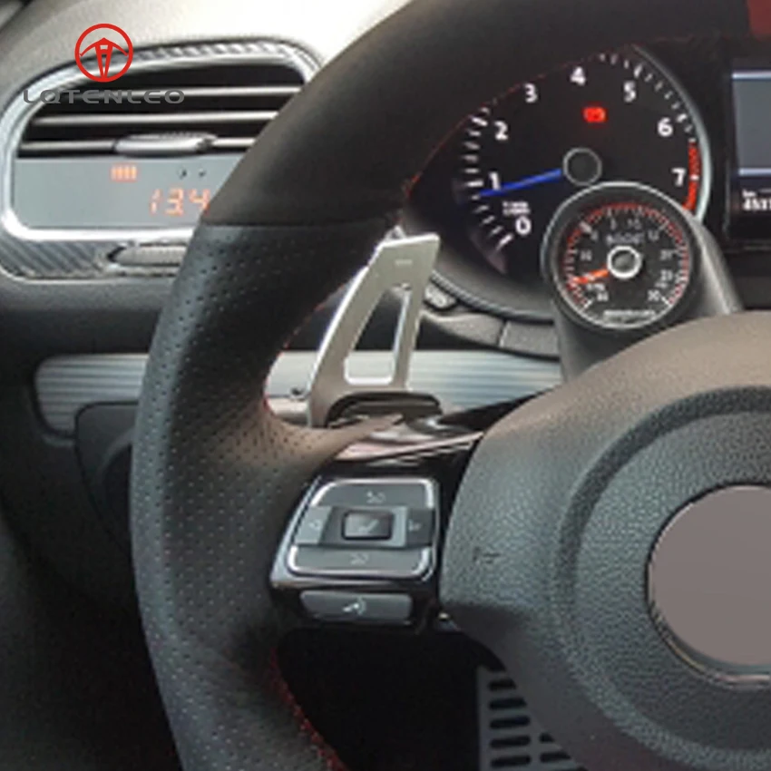 Оплетка на руль LQTENLEO из натуральной замши черного и красного цвета для Volkswagen Golf 6