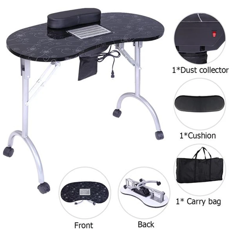 

Foldable Manicure Table Nail Table Pedicure Manicure Spa Beauty Salon Equipment Desk with Dust Collector & Cushion & Fan
