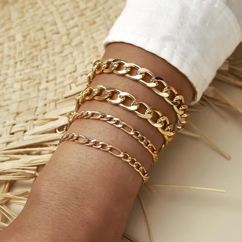 

Tocona 4pcs/sets Gold Color Alloy Metal Chain Bracelets for Women 2020 Trendy Simple Adjustable Jewelry Wholesale 15251