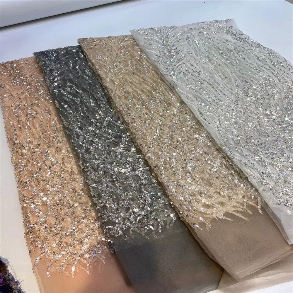 

Madison Green High Quality French Tulle Beaded African Lace Fabric Sequins Embroidered Nigerian Lace Fabrics For Wowen