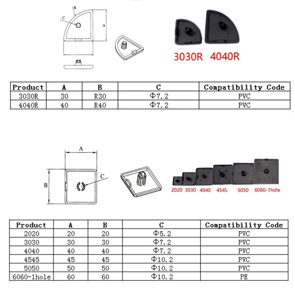 10 шт. черные нейлоновые торцевые крышки для 3D принтера с ЧПУ детали алюминиевого