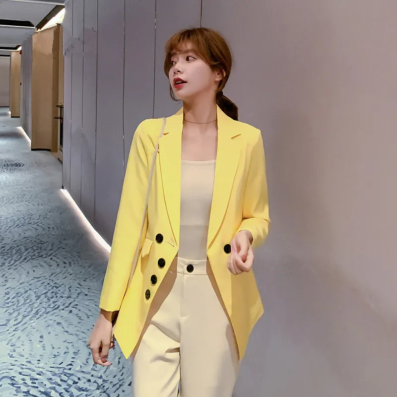 

Женский блейзер на пуговицах, с длинным рукавом, однотонный, двубортный, X1676RX