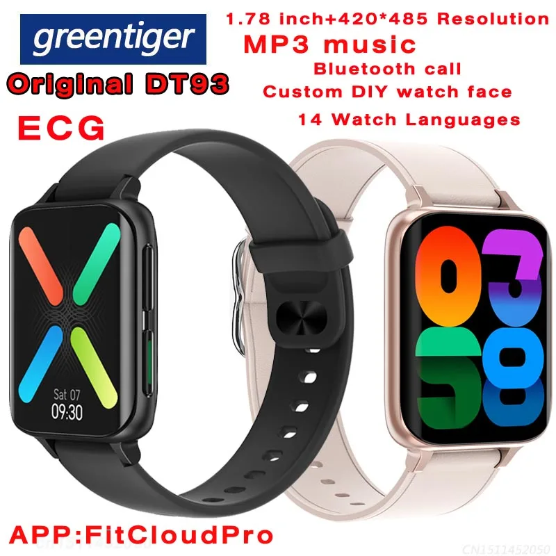 

Greentiger DT93 Smart Watch Men 1.78 inch 420*485 DIY watch face Blood Pressure Oxygen ECG Fitness Tracker Heart rate smartwatch