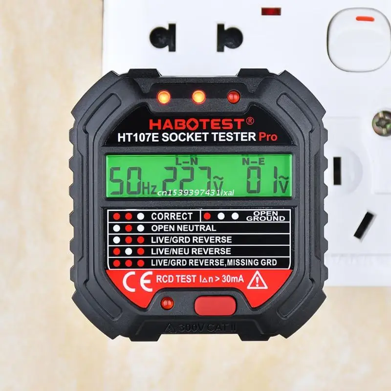 HT107 Socket Tester Voltage Test EU/UK/US Plug Line RCD Measurement LCD Display for Dropship | Инструменты