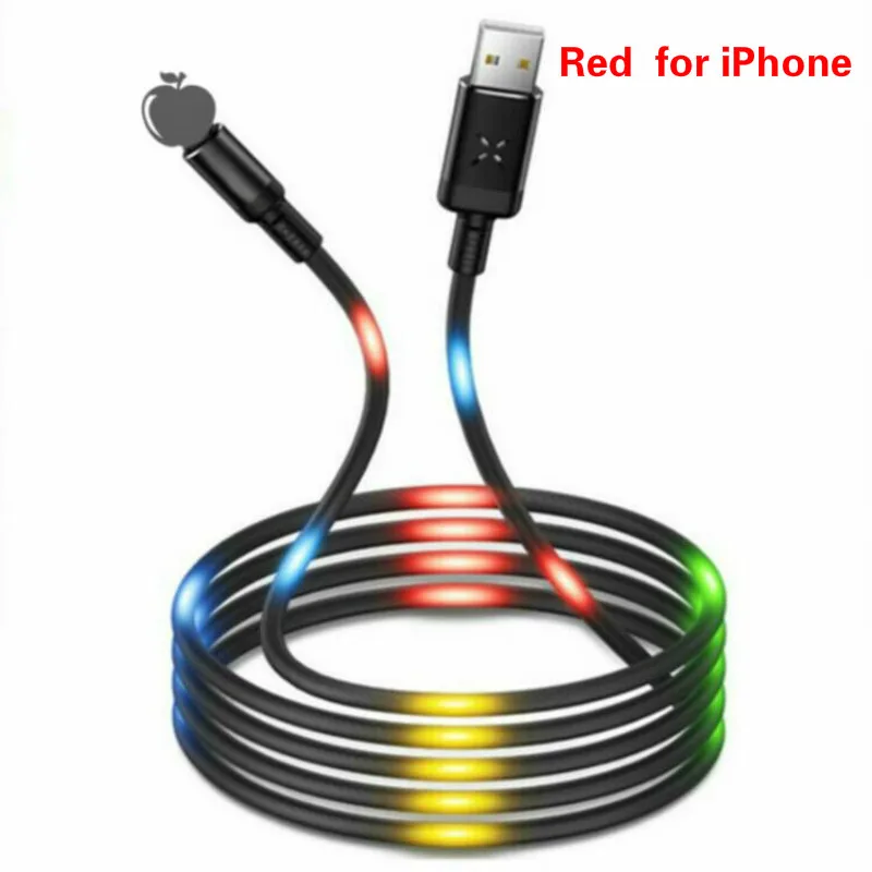 Red for iPhone Colorful LED Light Flash Magnetic Fast Charging Micro USB Type C Cable Charger For iPhone XS X 8 7 Samsung USB C Cable - Цвет: Red for iPhone