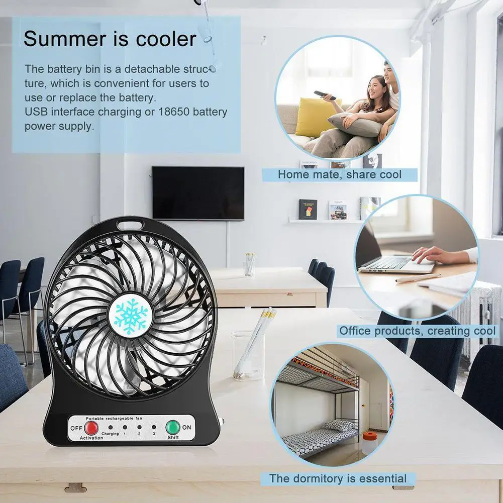 

USB Rechargeable Mini Portable Fan Rechargeable Air Cooler Wind Power LED Light
