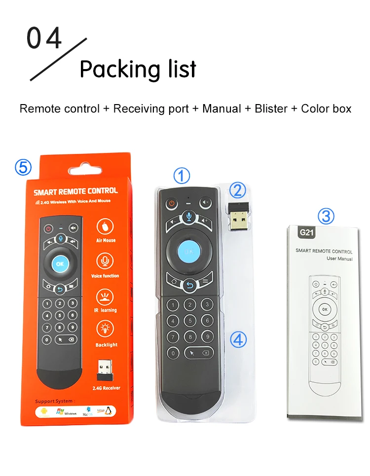 VONTAR G21 PRO Voice Remote Control 2.4G Wireless Keyboard Air Mouse with IR Learning Gyros for Android TV Box H96 MAX X3 Pro |