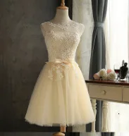 Champagne in stock Сексуальные короткие коктейльные платья с аппликацией и галстуком-бабочкой Vestidos Cortos, платья на выпускной, вечер встречи выпускников - Цвет: Champagne in stock