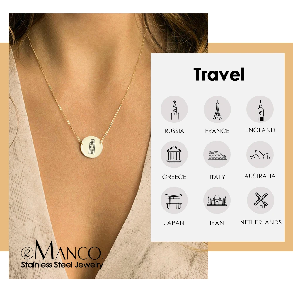 Женское Ожерелье eManco с гравировкой в виде башни минималистичное ожерелье из