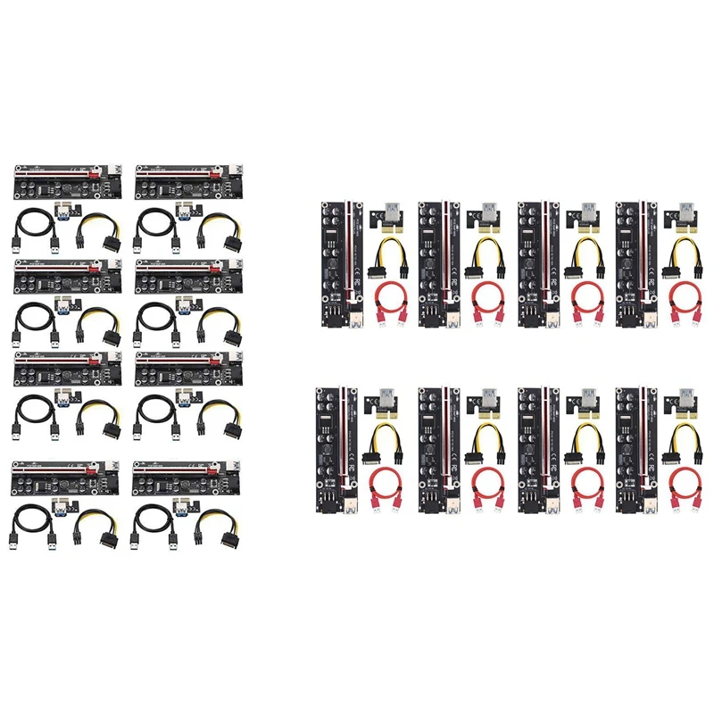 

8Pcs Newest GPU PCIE/PCI-E Riser 009S Plus Card PCI E X16 PCI Express 6Pin to SATA 1X 16X USB3.0 Extender LED Mining