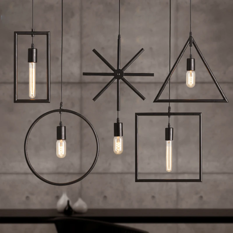 

Бесплатная доставка, один Образец заказа, новый стиль, геометрические фигуры, простые железные черные подвесные светильники