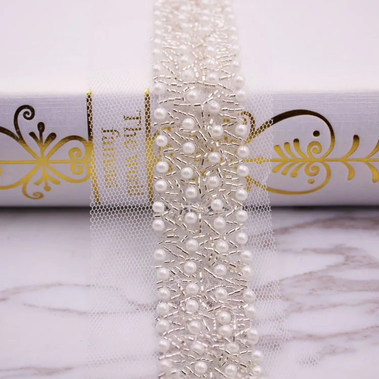 2 ярда Meetee 3 см искусственная жемчужина украшенная бисером ткань свадебное платье