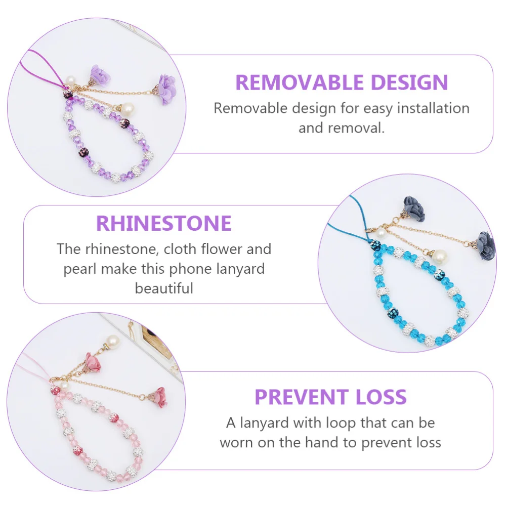 

1Pc Rhinestone Flower Cellphone Lanyard Exquisite Wrist Lanyards (Random Color)