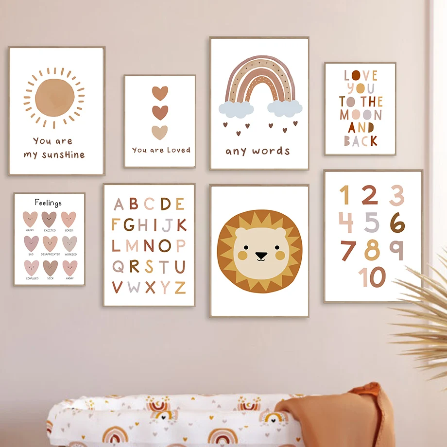 

Lion Rainbow Sun Heart Alphabet Boho Nursery Wall Art Canvas Painting Nordic Posters And Prints Wall Pictures Kids Room Decor