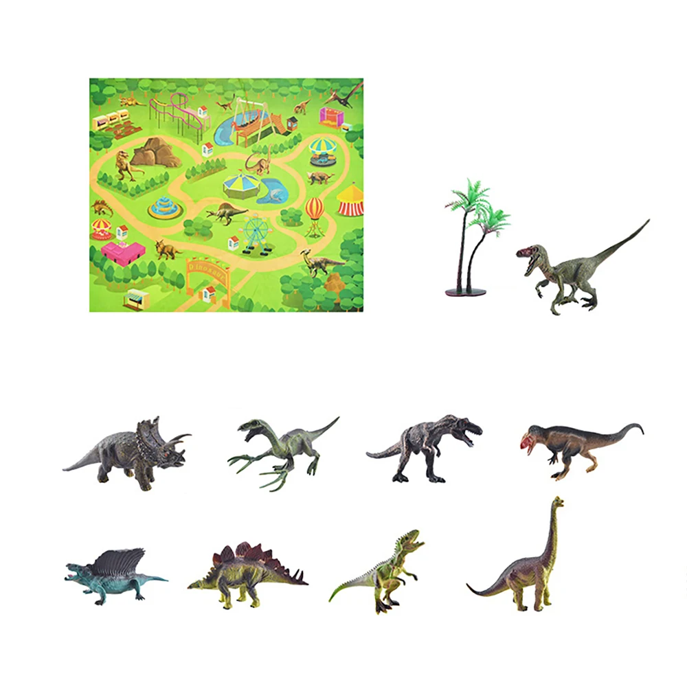 

9pcs Simulated Dinosaur Realistic Dinosaur Models With 1pc Map Mat For Children 5pcs Coconut Trees Educational Toy Gift For Kids