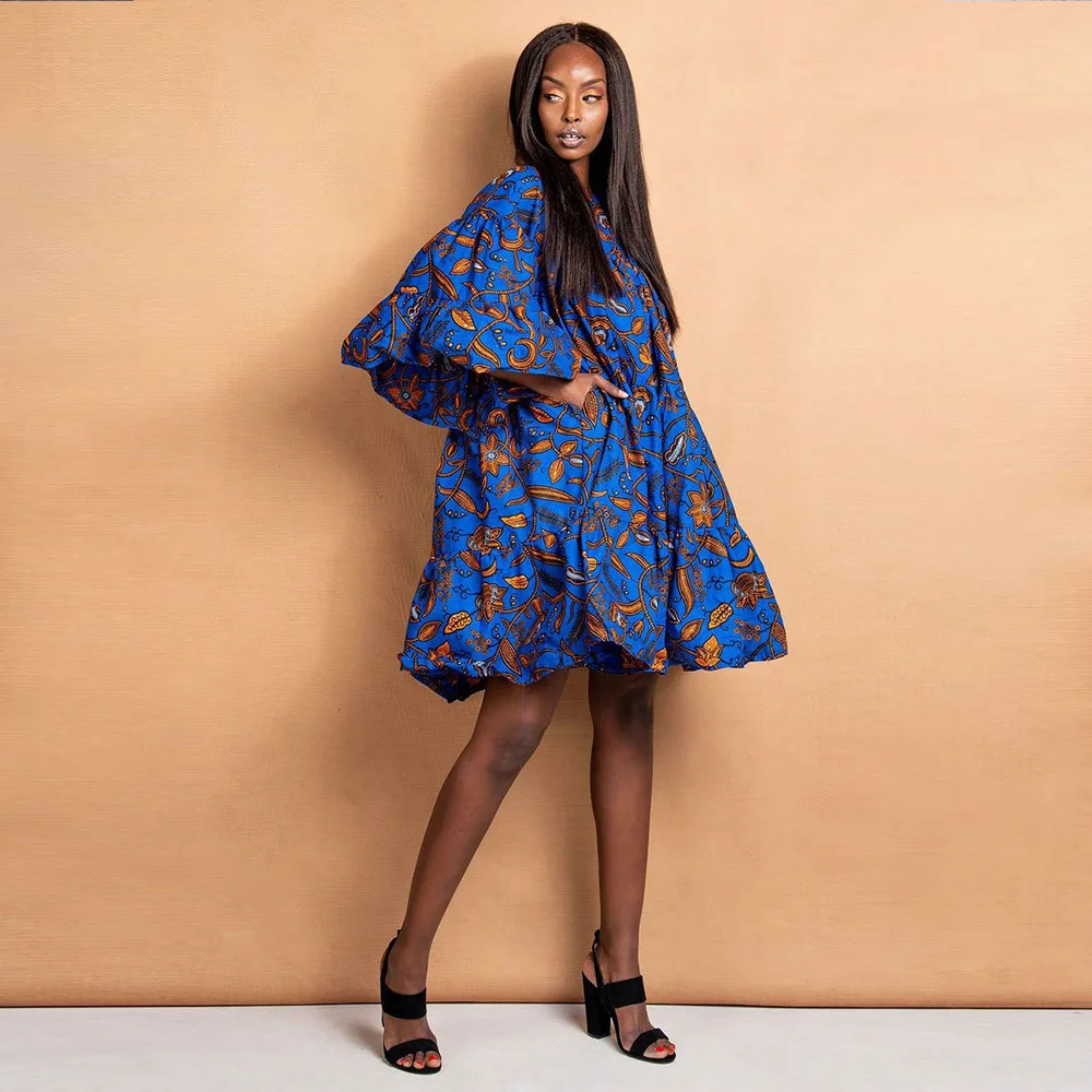 Женское платье с поясом и высокой талией Bishop Sleeve в африканском стиле вечерние