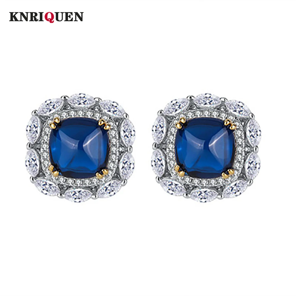 

2021 Trend 100% 925 Silver 8*8mm Emerald Sapphire Ruby Stud Earrings for Women Luxury Gemstone Wedding Party Fine Jewelry Gift