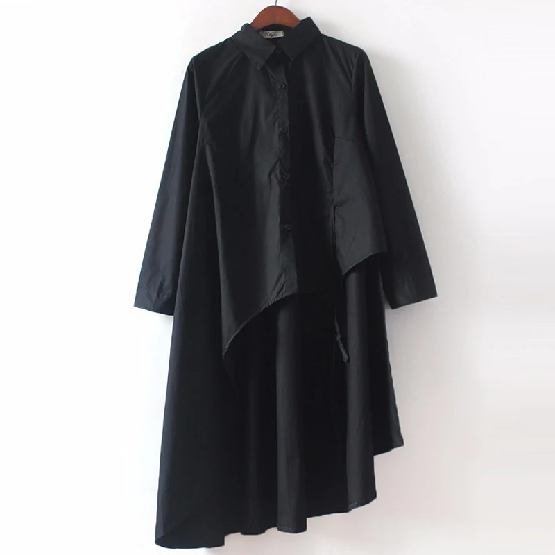 

XUXI Loose Tops For Women 2020 Spring Irregular Blouse Roupa Feminina Full Sleeve Asymmetric Long White Shirt FZ0609