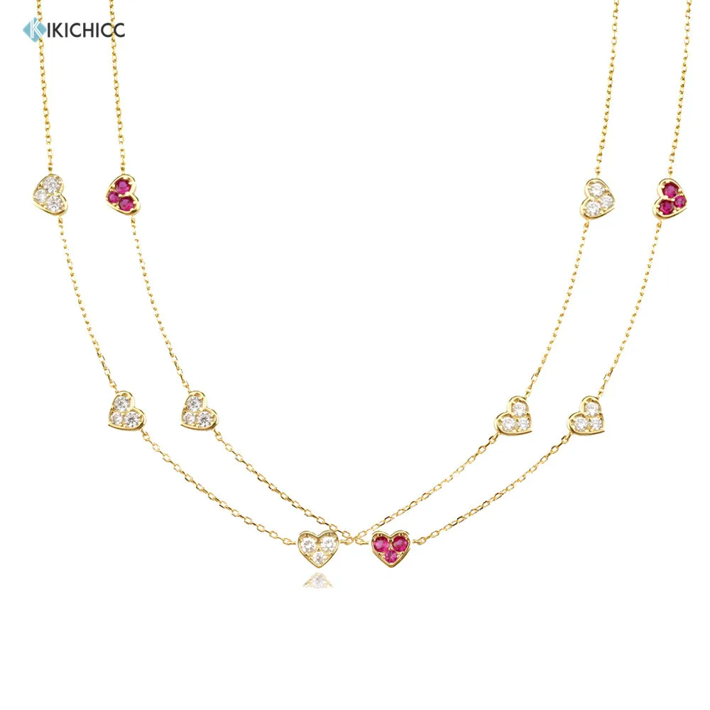 

KIKICHICC 925 Sterling Silver Gold Love Heart Clear Rose Red Charm Long Chain Choker Necklace Women Wedding Luxury Jewelry
