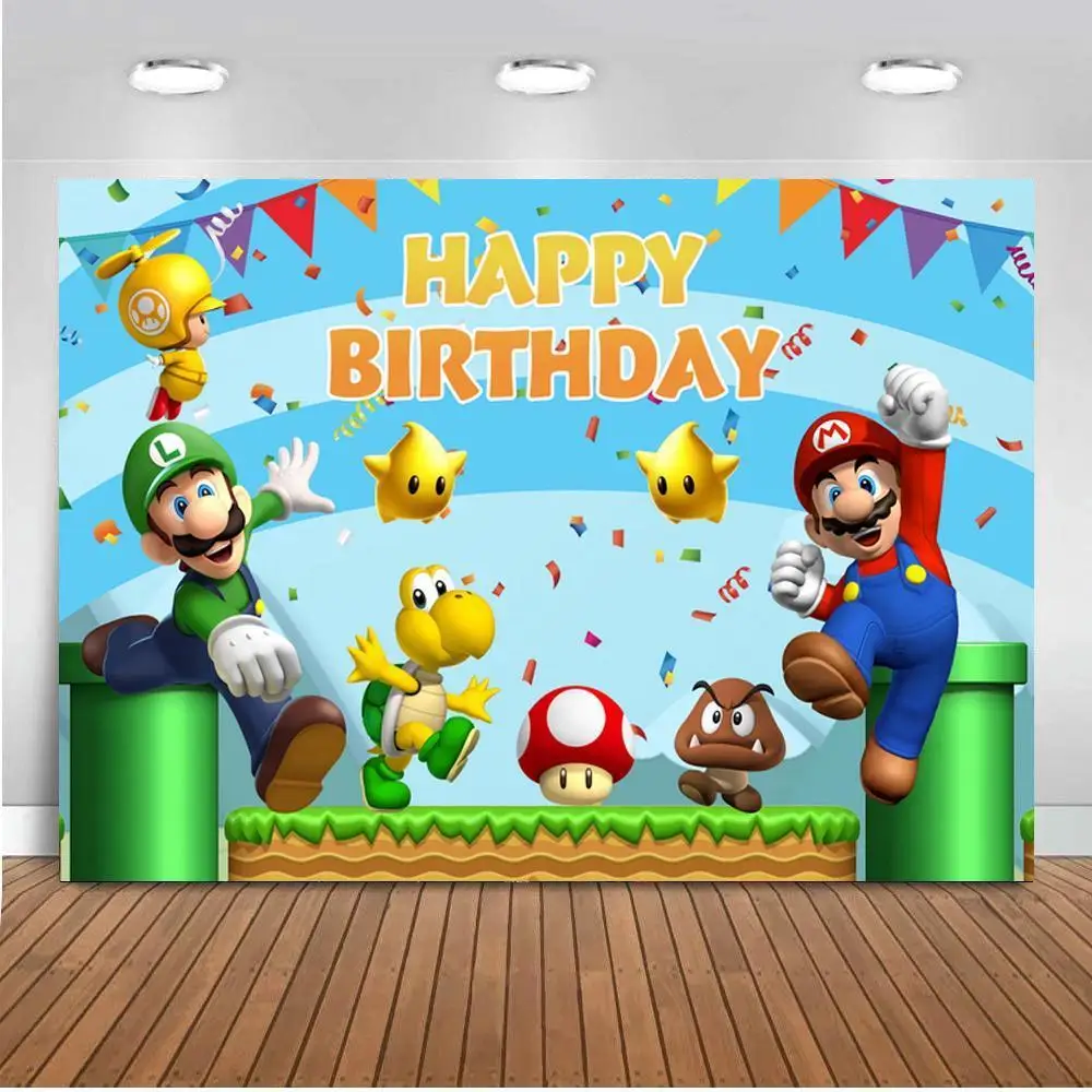 

Kids Cartoon Happy Birthday Backdrops Table Decor Boys Game Theme Party Newborn Baby Custom Photographic Studio Background Vinyl