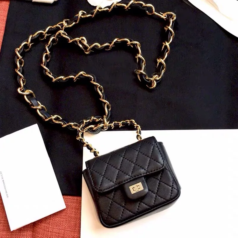 Сумка кросс боди из натуральной овечьей кожи на цепочке маленькая клетчатая