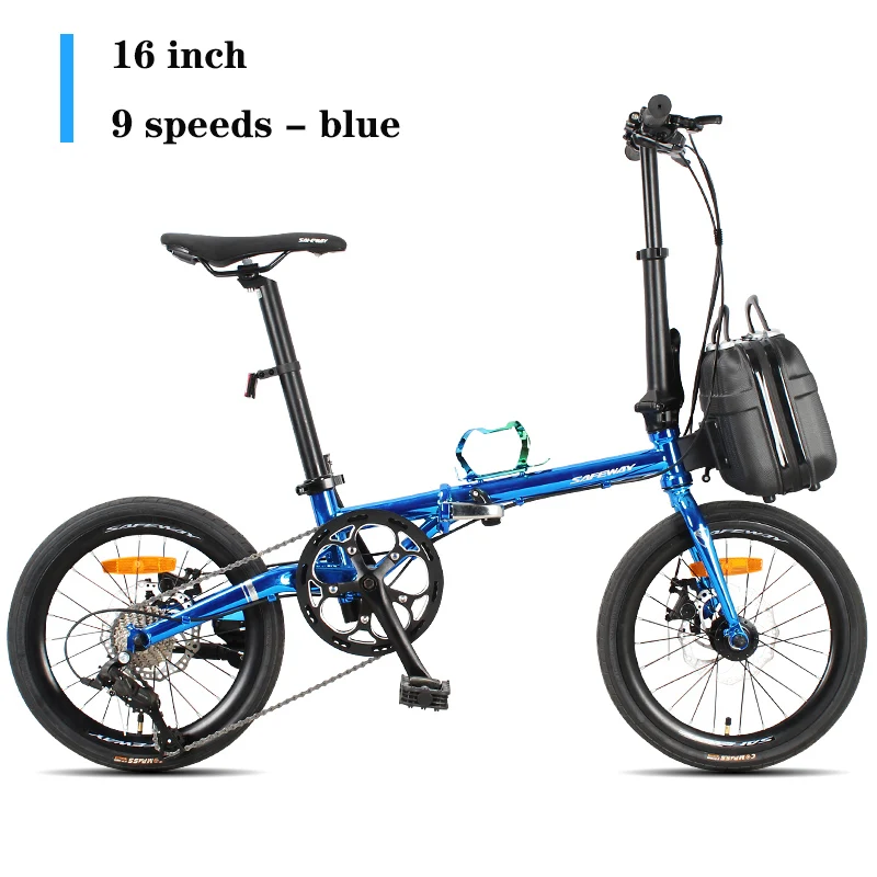 

16 Inch Folding Bike 7 9 Speeds Road Bike Variable Speed Foldable Double Disc Brake Chrome-molybdenum Steel Frame Small Bicycle