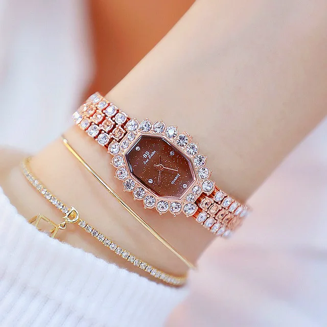Модные часы blingbling, BS Bee Sister женские часы со стразами женские стальные кварцевые наручные часы с небольшим циферблатом кофейные наручные часы