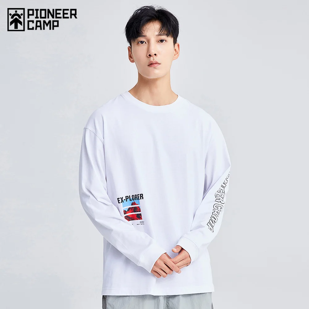 

Pioneer Camp 100% Cotton T Shirts Men Fashion Print Long Sleeve T-shirts for Male XCS102092